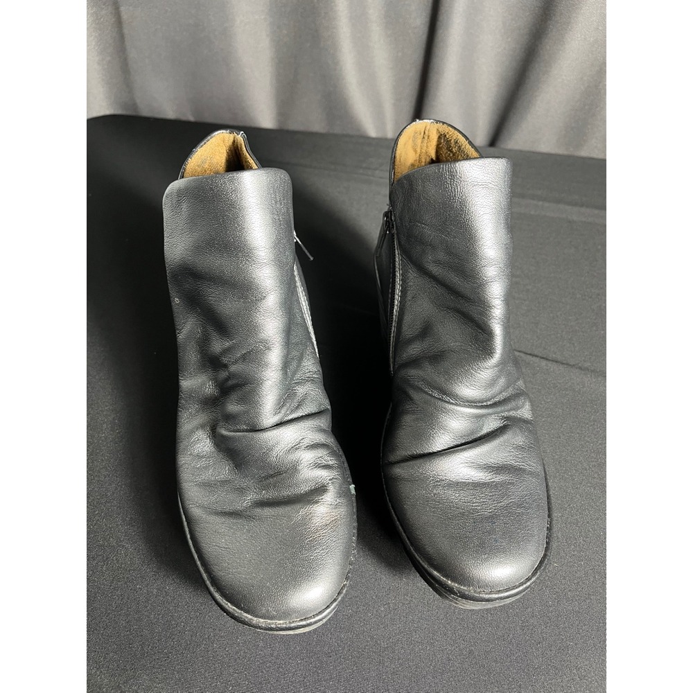 Fly London Charcoal Gray Leather Wedge Ankle Boots EU 40 Side Zip